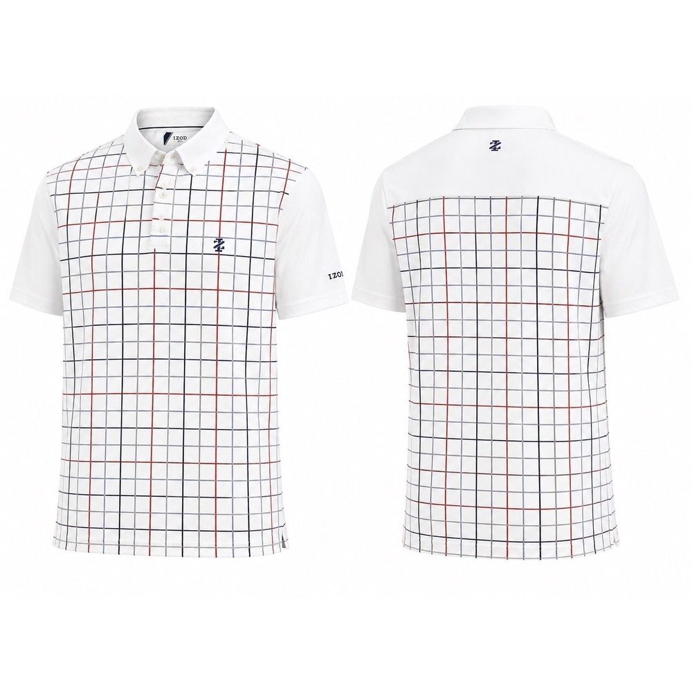 IZOD Golf SHIRT Mens Large WHITE CHECK PRING Stretch Performance Polo